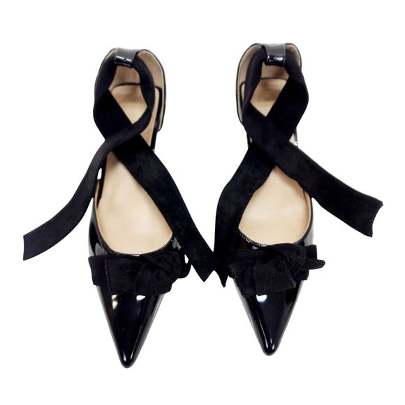 Patent Leather Pointed Toe Pumps With Black Suede Wraparound Ankle Straps Size 8 - Picture 4 of 11